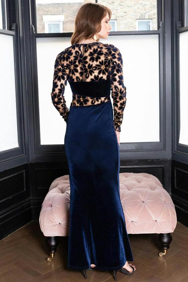 HotSquash Velvet Embroidered Gown