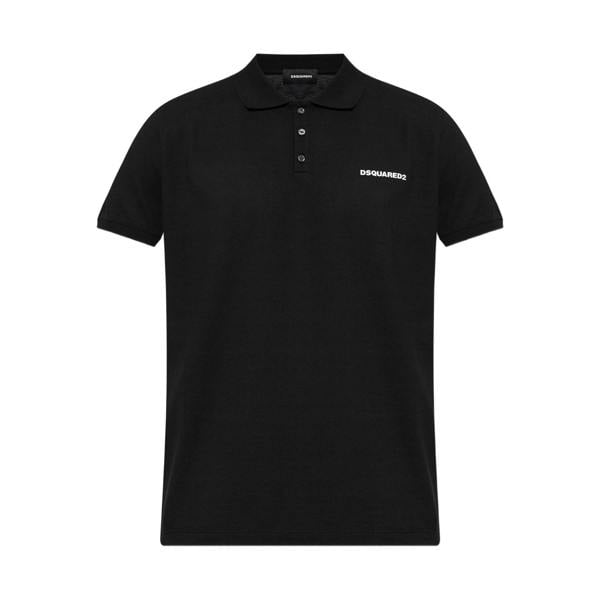 Dsquared Logo Print Piqué Polo Shirt   in  Black