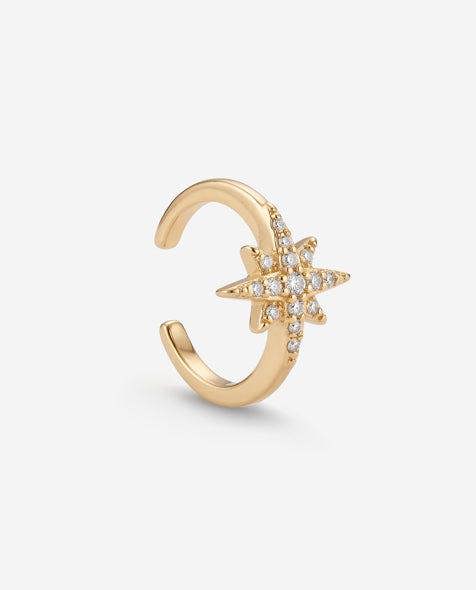 Elk & Bloom Solitaire Star 14k Gold Huggie Hoop Ear Cuff