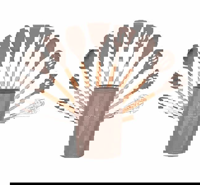 Anygleam Kitchen Utensils 11 Set Natural Beech Wooden Handle Cookware Tool with Storage Heat Resistant Non Stick Accessories