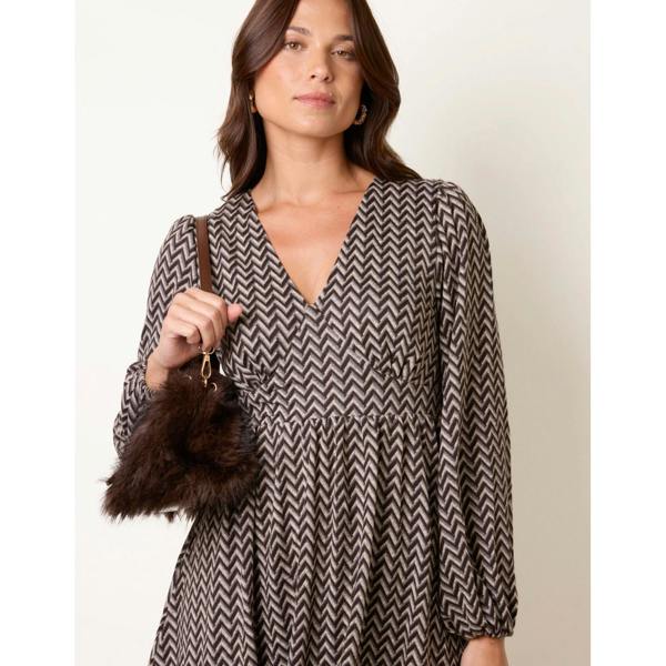 Blue Vanilla Soft Touch Zig Zag V Neck Mini Dress