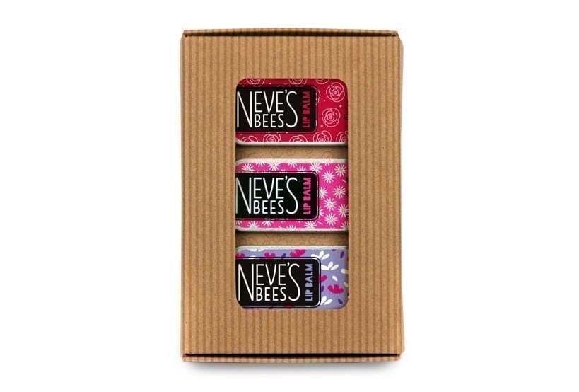 Flower lover's gift box from Neve's Bees. 3 different lip balms