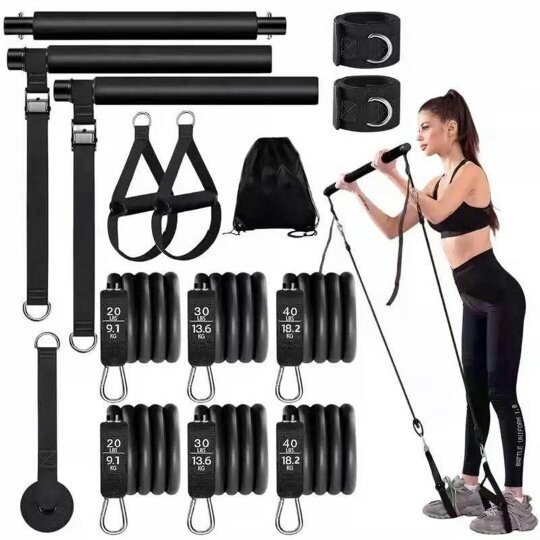 Havendro Pilates Bar Kit 6 Resistance Bands Home Gym Fitness Workout Training Set Tool