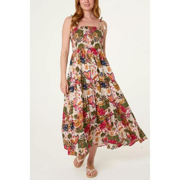 Blue Vanilla Bold Print Shirred Waist Dress