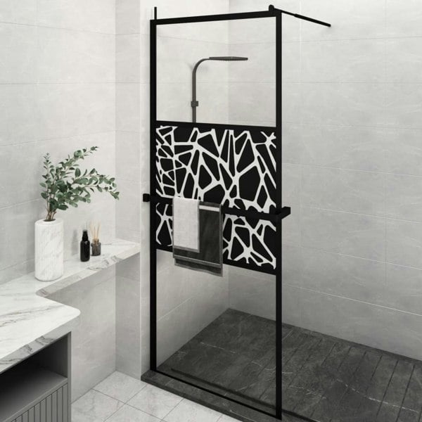 Berkfield Walk-in Shower Wall with Shelf Black 80x195cm ESG Glass&Aluminium