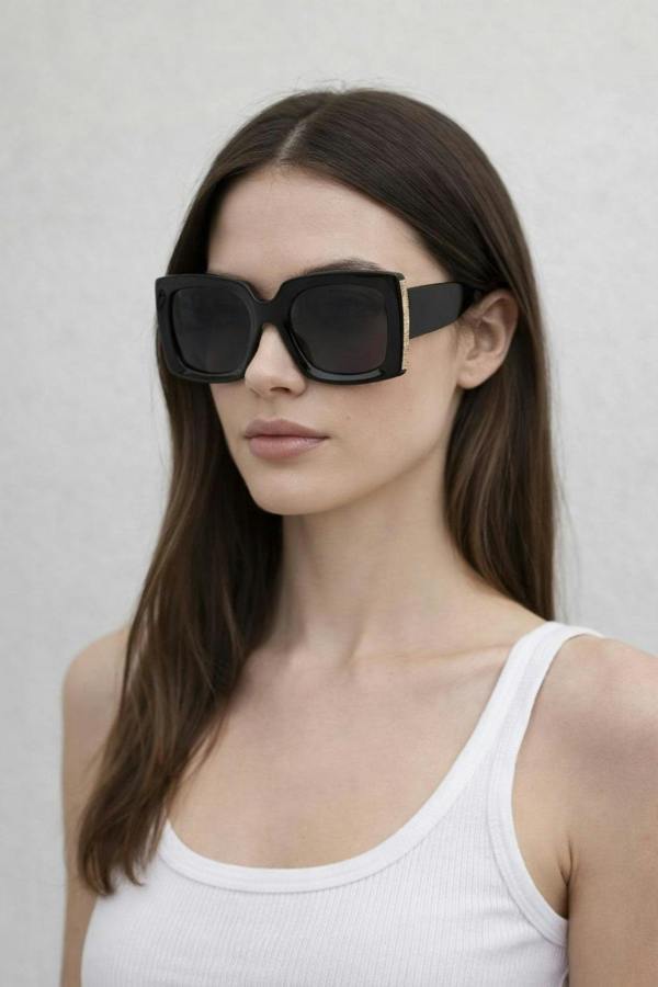 SVNX Oversized Square Sunglasses in Black Gold Detail