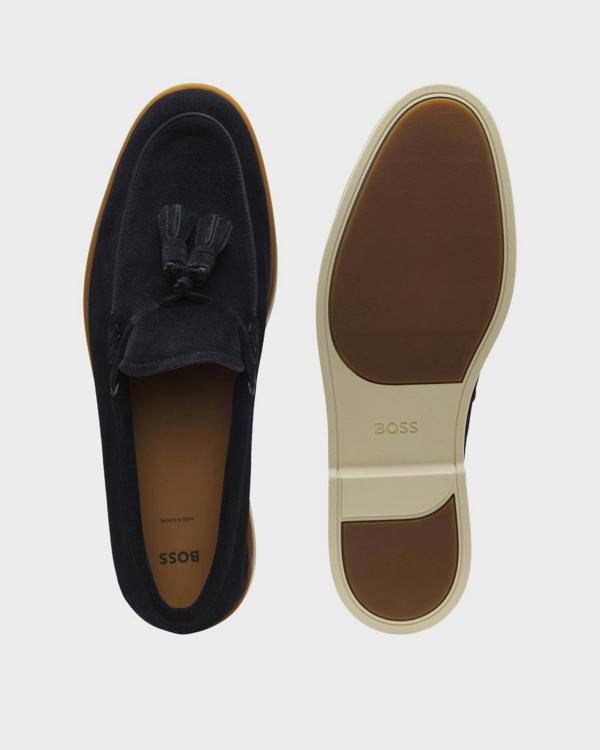 BOSS Orange Hedley Mens Suede Loafers with Tassel Trim - Dark Blue 402