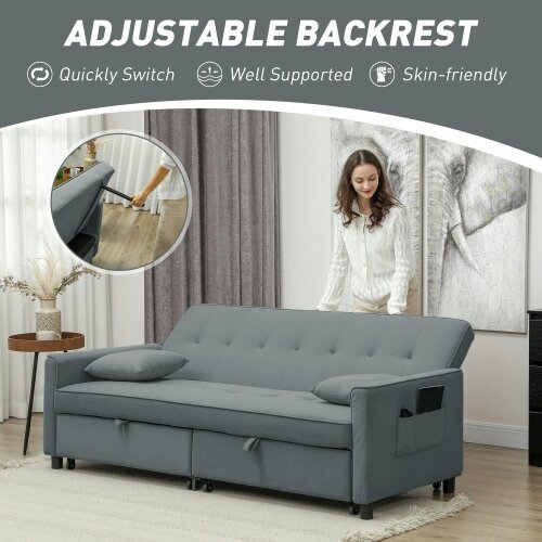 Wyld Haus Senosa Grey Upholstered 3 Seater Convertible Sofa Bed Tufted
