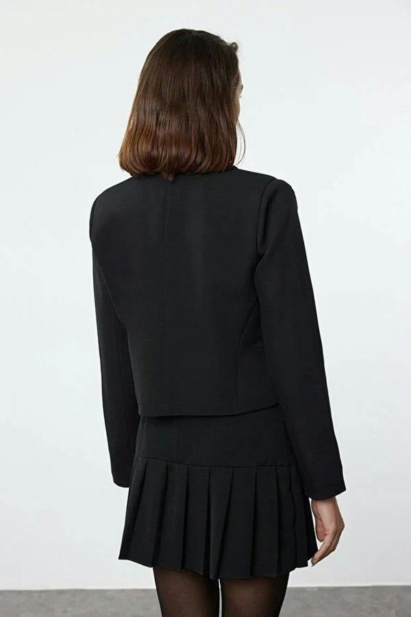 WOVCOR Ribbon Detail Shirt Collar Crop Woven  Blazer Jacket