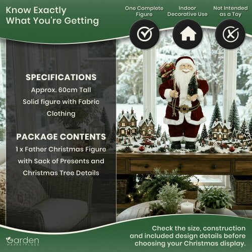 Santa Claus Christmas Figure with Presents & Tree – 60cm Ornament