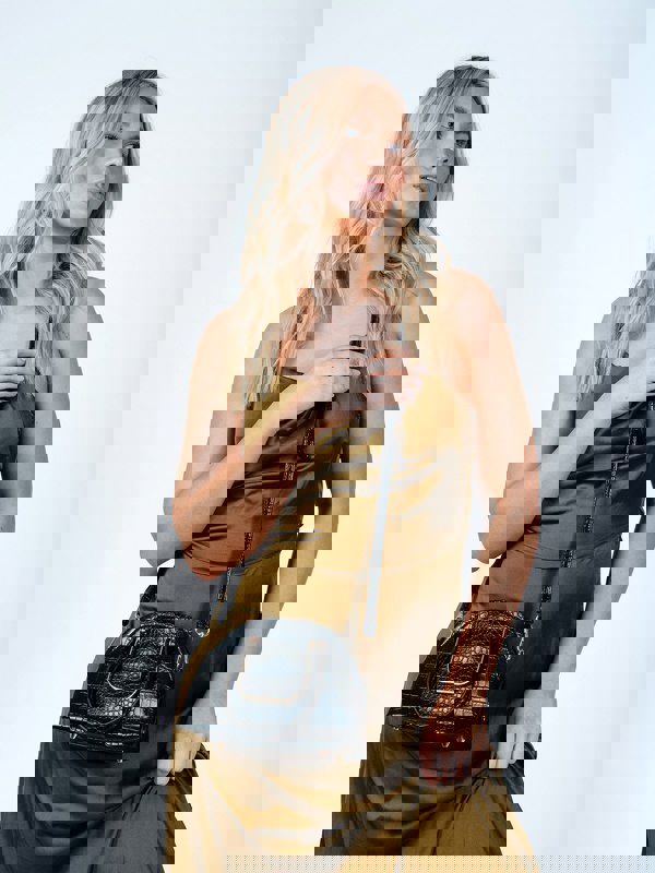 SVNX Dual Handle Croc Grab Bag in Black