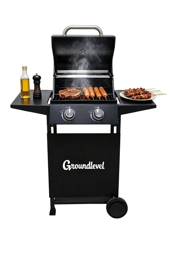 Groundlevel 2 Burner Family Gas BBQ Grill With Side Tables