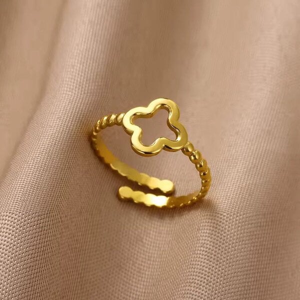 The Colourful Aura Lucky Clover Adjustable Statement Gold/Silver Ring - Gold