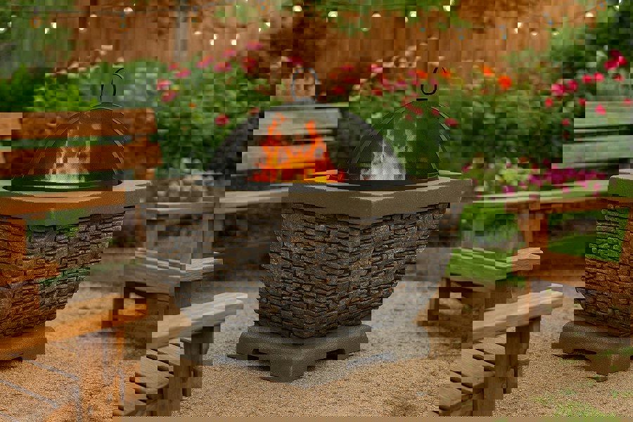 Centurion Supports Fireology TONTERIA Prestigious Garden and Patio Square Heater, Fire Pit, Brazier and Barbecue with Eco-Stone Finish