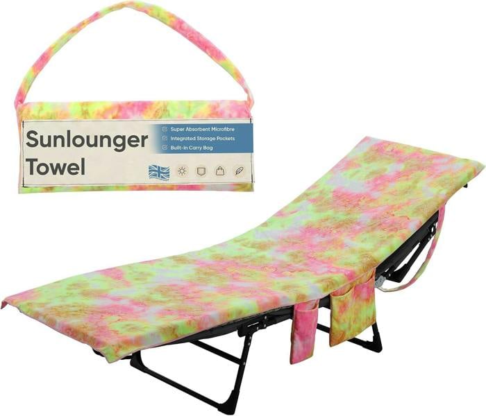LKH HOME COLLECTION Sun Lounger Towels with Pockets & Shoulder Strap - 210x75CM Microfibre Beach Towel for Recliner for Pool Chairs