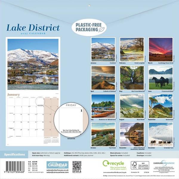 Lake District Calendar 2027, Wall Calendars, Month To View, Travel, Gift