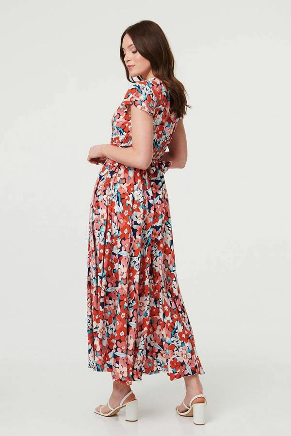 Orange | Ruched Tie Back Cap Sleeve Maxi Dress