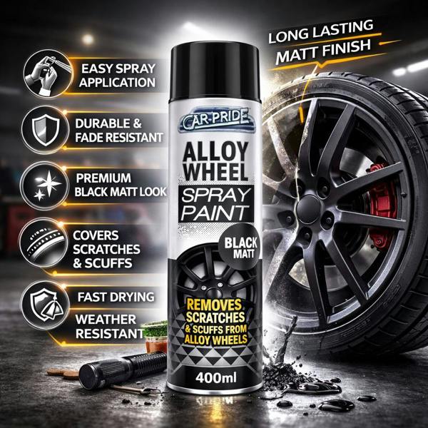 Carpride 5X Alloy Wheel Black Matt Spray Paint 400ml