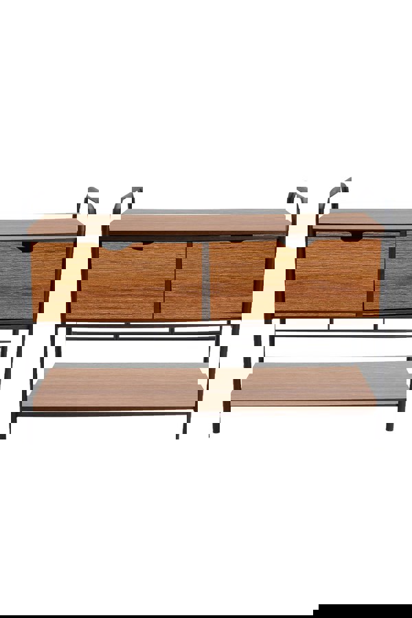 Living and Home Modern 2-Drawer Metal and Wood Entry Bench Shoes Storage Shelf