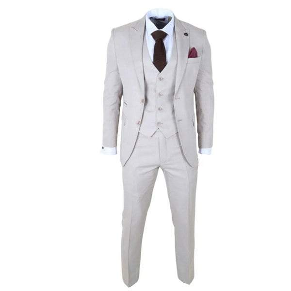 TruClothing IM1 - Men's Classic Plain Cream 3 Piece Suit