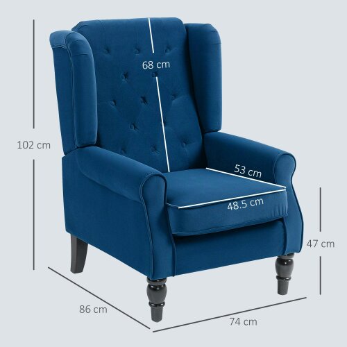 Wyld Haus Topano Blue Retro Wingback Accent Armchair With Diamond Button Tufted Upholstery