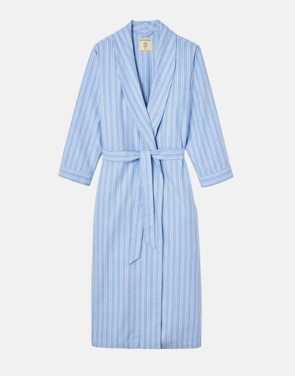 British Boxers Women's Brushed Cotton Dressing Gown – Westwood Blue Stripe