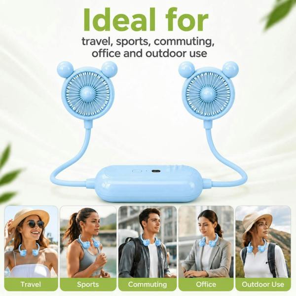 Dyzi Portable Neck Fan USB Rechargeable 3 Speed Blue