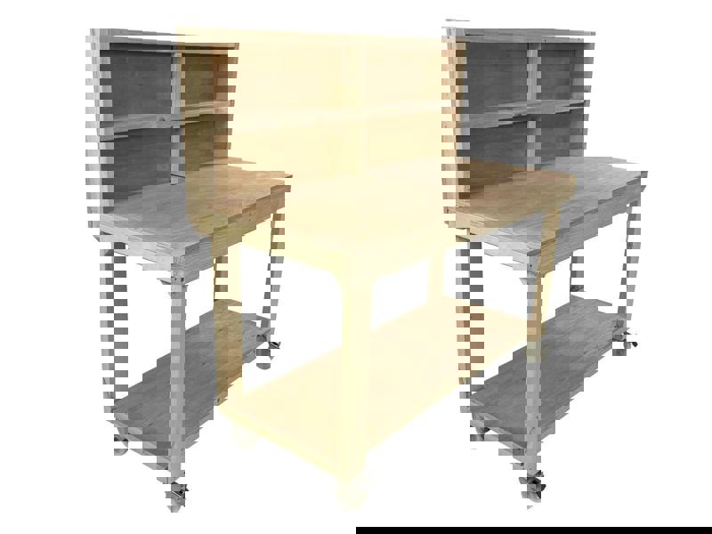 Arbor Garden Solutions Wooden Workbench 18mm Eucalyptus Hardwood Top With Back Panel And Wheels