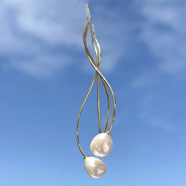 Freshwater pearl threaders by LENAE London, luxury earrings.