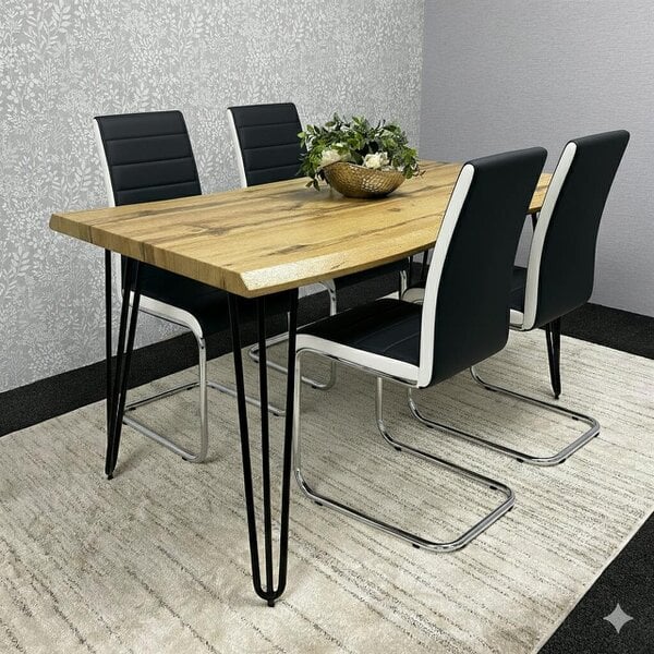 Kosy Koala Modern Dining Set With 4 Black Faux Leather chairs with EHite side stripps Dining  Furniture