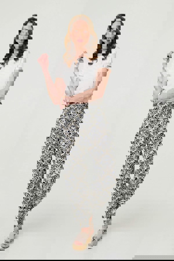 Navy | Ikat Print High Waist Tapered Harem Pants
