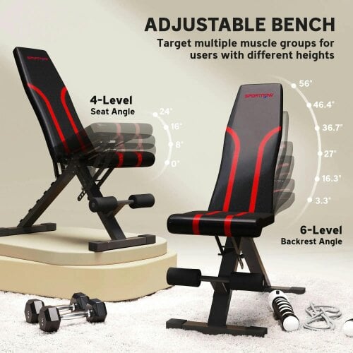 Bobobiy Foldable Weight Bench, Adjustable Incline Flat Bench Press with 6-Level Backrest, 4-Level Seat