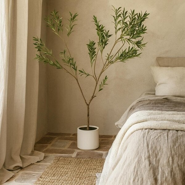 Wyld Haus 180cm Tall Mediterranean  Artificial Olive Tree In White Ceramic Pot