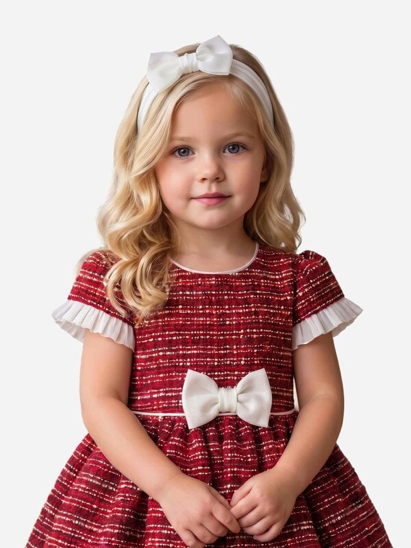 DRESS & Fleur Baby Girls Short Sleeved Tweed Dress in Red