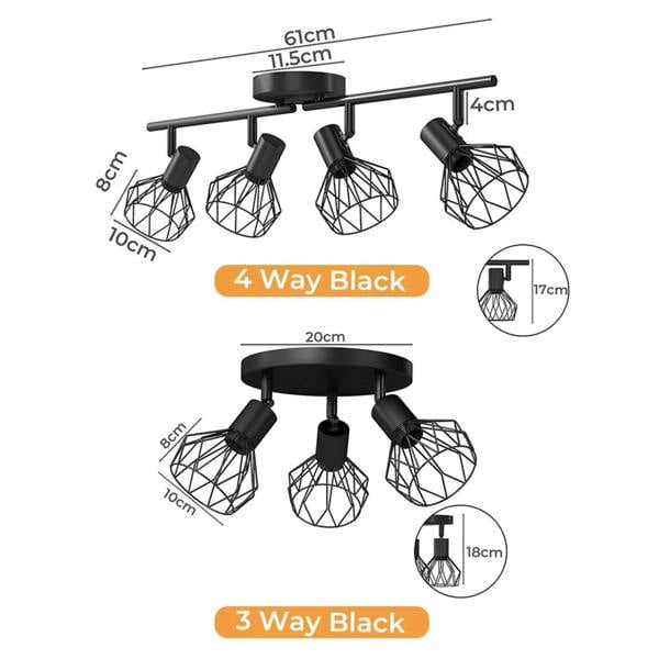 EMITTO 3-4 Way Spotlight Ceiling Light Adjustable Kitchen Spot Light E14 Fixture