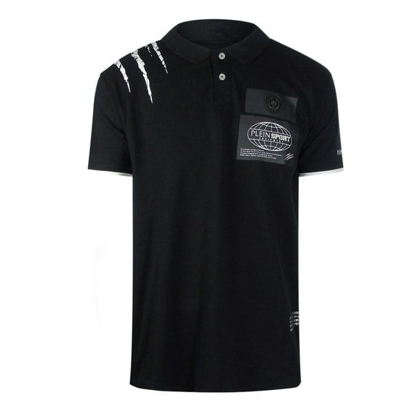 Plein Sport Scratched Shoulder Black Polo Shirt