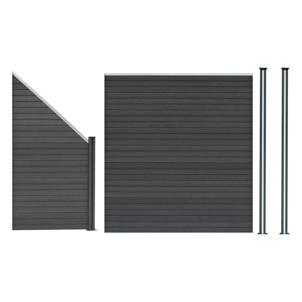 Monstershop Composite Fence Panel, Angled Piece & LED Posts x 2 - Grey