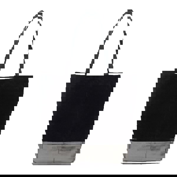 Assots London 'PAIGE' Black Real Leather + Pewter Metallic Leather Tote Bag