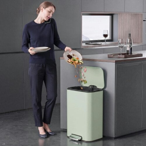 HOMCOM 50L Kitchen Bin, Pedal Bin with Removable Bucket, Light Green