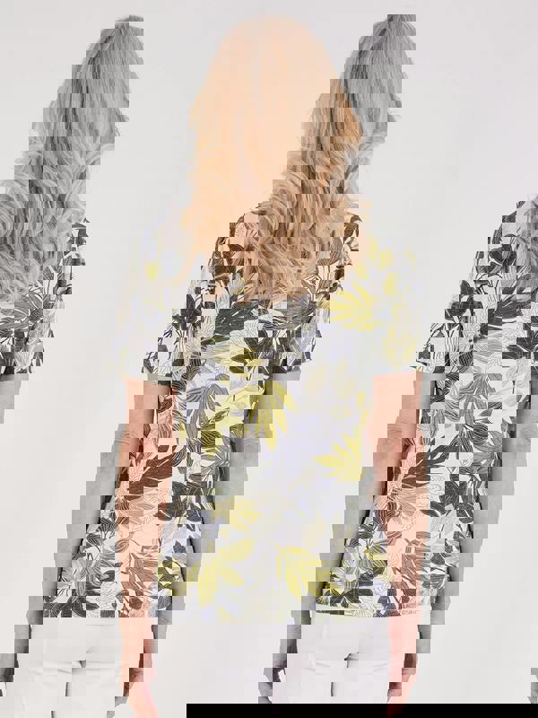 TIGI Embroiderd Notch Neckline Jungle Print Top