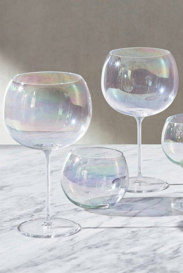 LSA International LSA Set of 4 Bubble Pearl Lustre Stemmed Balloon Glass Goblets 680ml