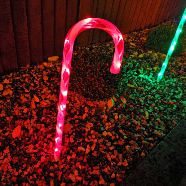 Samuel Alexander 4pcs 62cm Premier Outdoor Multicoloured Christmas Candy Cane LED Path Lights for Garden