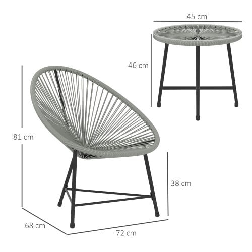 Wyld Haus Nibaco Rattan Rope Grey 3 Piece Outdoor Garden Bistro Set With Glass Top Table