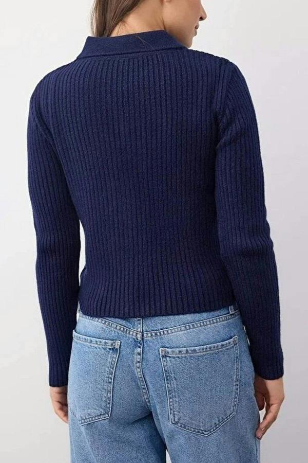 WOVCOR Soft Textured Knit Cardigan with Zipper Detail