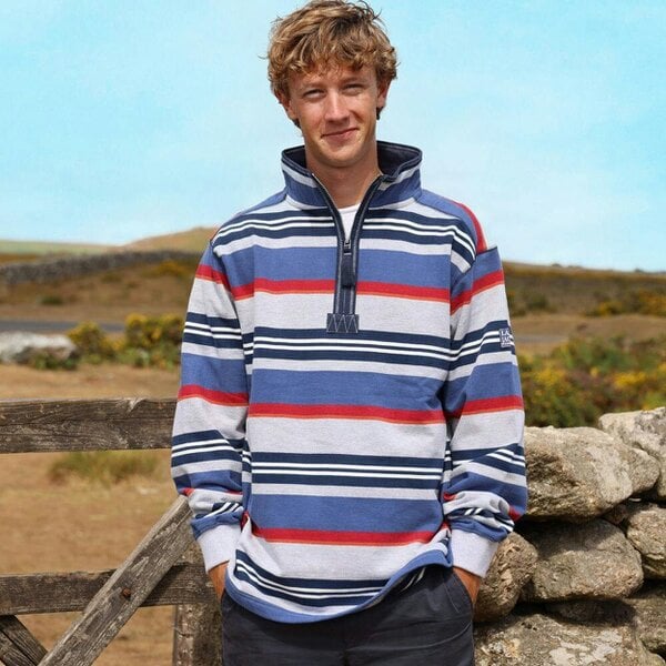 Lazy Jacks LJ40S - Men's Stripe Quarter Zip Sweatshirt - Grey Marle