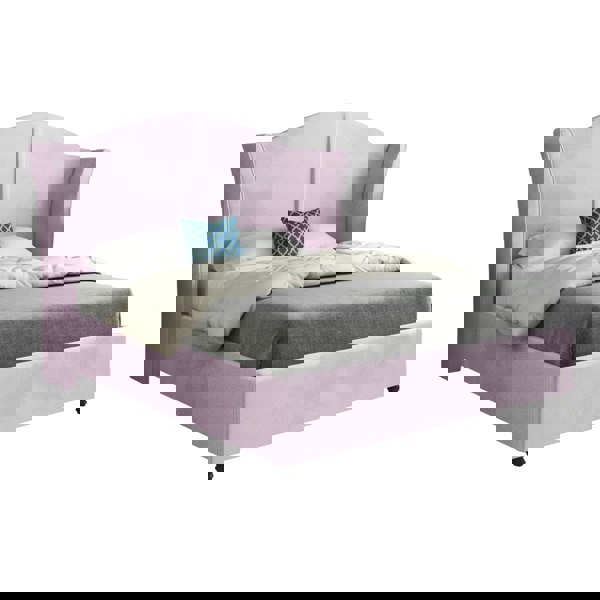 Casa Magna Zampa Curved Top Curved Winged Upholstered Soft Velvet Bed Frame - Pink