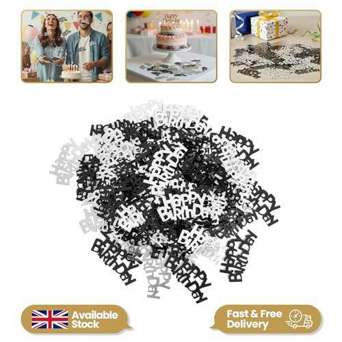 Black and Silver Happy Birthday Confetti Table Scatter, 14g Birthday Party Decoration image 4