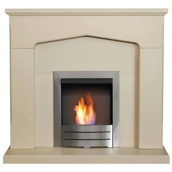 Adam Cotswold Fireplace in Stone Effect with Colorado Bio Ethanol Fire Brushed Steel, 48 Inch