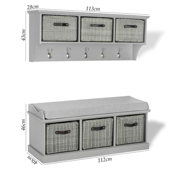 Statement Furniture Tetbury Large Hallway Set with Storage Baskets and Cushion Seat