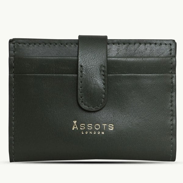 Assots London 'GROVE' Forest Green Khaki Smooth RFID Tab-over Leather Credit Card Holder